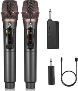 SSTRWGOOD Draadloze Microfoons - Microfoon Karaoké Set met 192kHz/24Bit - UHF Zender met LED Display, 60m Bereik, DSP Ruisreductie en Professionele Audio Processor - Geschikt voor Podium, Thuis en Onderwijs - ABS Materiaal - USB Oplaadbaar - 24,5x5cm — thumbnail 1