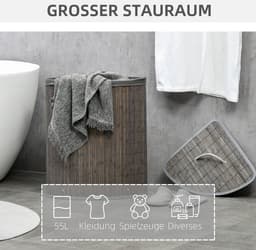 COVREO Wasmand 38x38x57 cm grijs, bamboe met deksel en uitneembare zak — thumbnail 4