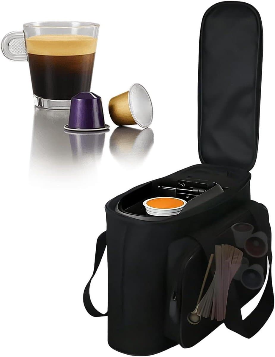 Reistas Koffiezetapparaat - Draagtas Koffiezetter - Mobiele Koffie Oplossing - Interne Vakken - 40 x 30 x 6 cm - Zwart — afbeelding 1
