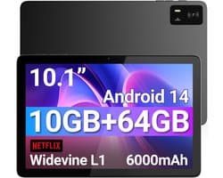 SnelShoppen - Android 14 Tablet 10.1 inch, 10GB RAM, 64GB ROM, Octa-Core Processor, Touch Screen IPS HD, WiFi 5G/2.4G, Dual Camera, 6000mAh Batterij
