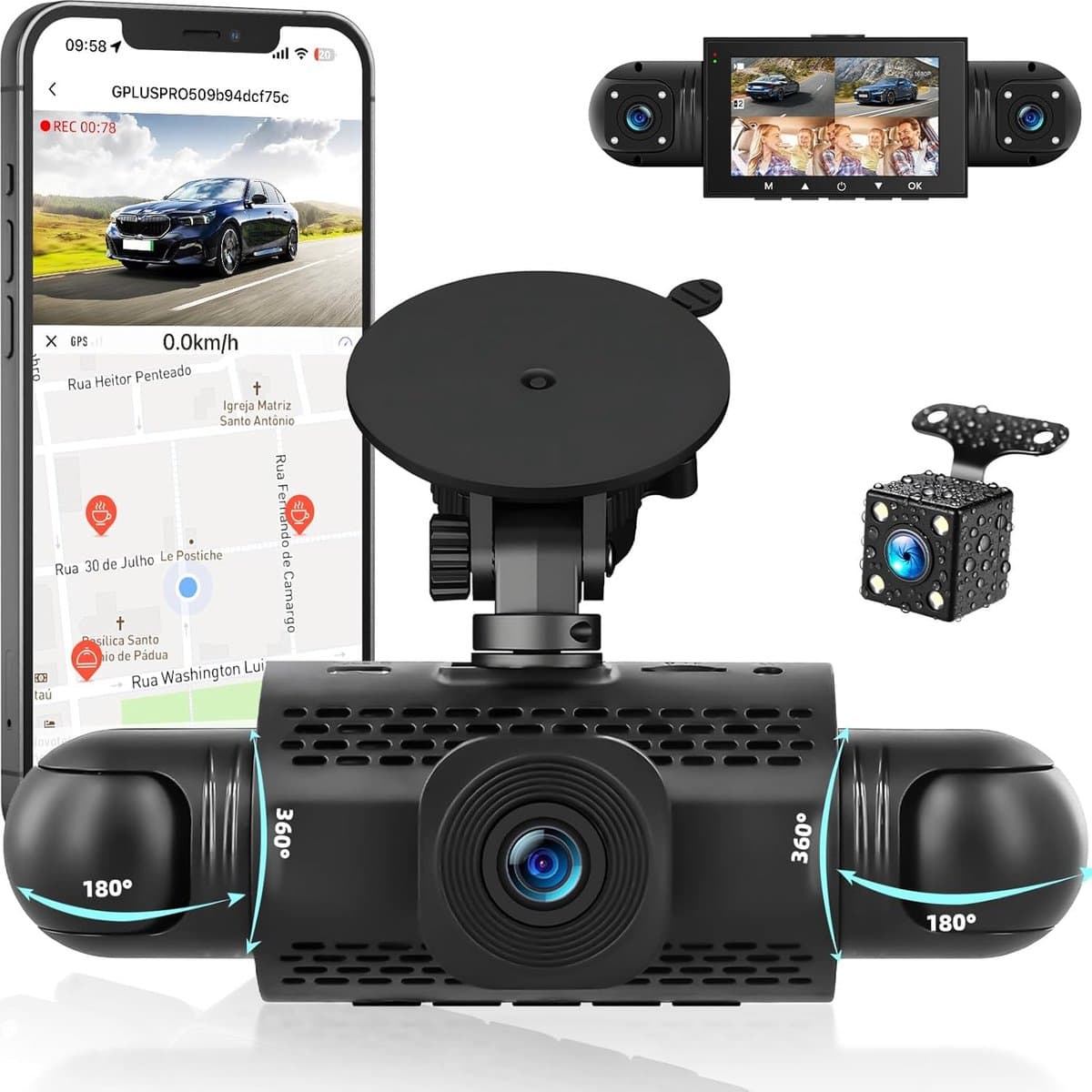 SnelShoppen - 360° Dashcam Auto Achter 4 Kanalen Boordcamera met APP-bediening, Nachtzicht, Videolus, G-Sensor en Parkeerhulp — afbeelding 1