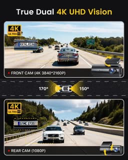 SnelShoppen - GKU 4K Dashcam Voor en Achter, WiFi Dashcam Auto met 64GB SD-Kaart, Dual Auto Camera met Parking Monitor, Nachtzicht, WDR, 170° Brede Ho — thumbnail 5