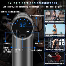 RWB® Massage Pistool - Massagepistool - Massage Gun - 32 Snelheden - 6 Massagekoppen- Grijs-15 cm x 5 cm x 20 cm — thumbnail 4