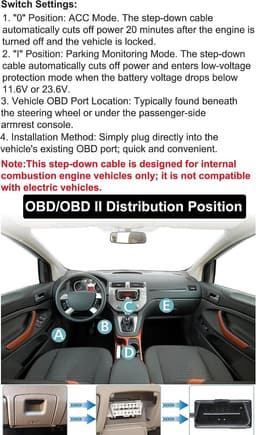 SnelShoppen - Dash Cam OBD Hardwire Kit voor 12-24V naar 5V/3A met Laag Voltage Bescherming, 24-Uur Parkeer Monitoring, ACC Modus voor Dashcam en GPS — thumbnail 3