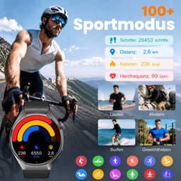 FOSMET Smartwatch Heren en Dames - AI-Gezondheidsanalyse - ECG, PPG, BMI & SpO2 - 1,43 Inch AMOLED - 1000mAh - Hartslagmeter & Bloeddrukmeting - Lichaamstemperatuur - MET-meting - 100+ Sportmodi - Fitnesstracker - 5ATM Waterdicht - 2 Bandjes - Zwart — thumbnail 5