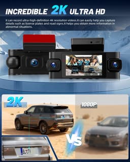 SnelShoppen - 4 Lens Dashcam 2K met Wi-Fi, GPS, 360° Opname, Nachtzicht, G-Sensor, Loop Recording + 64GB TF Card voor Auto, Voertuig en Rides — thumbnail 5