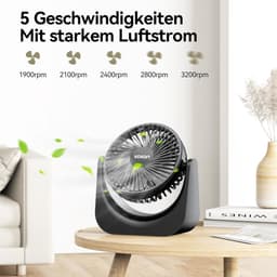 USB Tafelventilator Stil – 5 Snelheden – 90° Draaibaar – Compact met 1,5 m Kabel – Zwart — thumbnail 4