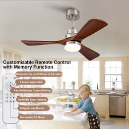 FloraGrace Ventilator – 42 Inch Met Verlichting En Afstandsbediening – Metaal En Hout – Nikkel – Voor Woonkamer En Terras – Omkeerbare DC Motor — thumbnail 2