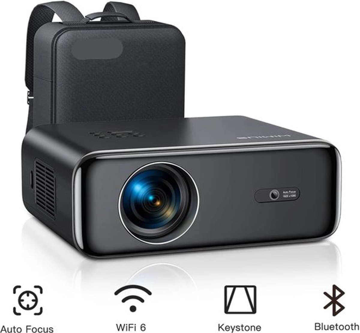 Beamer - Projector - Mini Projector - 4K - FHD 1080P - 26000 Lumen - Auto Focus & Keystone - WIFI 6 & Bluetooth – Draagbare - Home Theater Beamer – EU Plug - Zwart — afbeelding 1