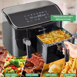 Heteluchtfriteuse Dubbel - Dubbele Mand - Gezond Koken - Twee Manden Tegelijk - 9 Liter - Zwart — thumbnail 3