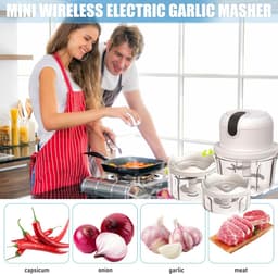 Elektrische Hakmolen - Mini Keukenmachine - Snel Ingrediënten Snijden - Drie Scherpe Messen - 3 Maten Containers - Wit — thumbnail 4