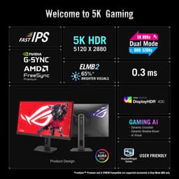 ASUS ROG Strix XG27JCEG - 5K Fast IPS Gaming Monitor - USB-C 15W - 80Hz 5K of 320Hz QHD Dual Mode - 0.3ms - 27 inch — thumbnail 4