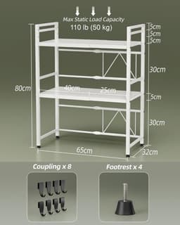 SnelShoppen - Uitbreidbaar Magnetron Rek, 3 Niveaus, Magnetron Stand voor Werkblad, Keuken Organizer, Magnetron Rek met 8 Haakjes, Wit — thumbnail 2