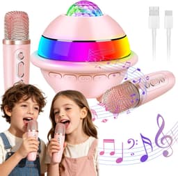 Mini Karaoke Set - Roze - Met Bluetooth Speaker, Microfoons en Discolamp - 4 Stemvervormers - Party Box - Draagbaar - voor Thuis en Feestjes - Verjaardagscadeau voor Kinderen — thumbnail 1