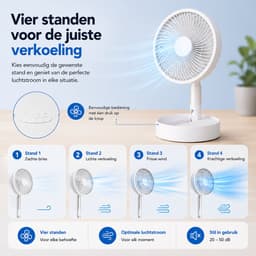 3-1 Ventilator Staand - Tafelventilator - Vloerventilator USB-C - 4 Standen - Draadloos en Geluidloos Fluisterstil - Fans - Staande Mini Ventilator - Kleine Statiefventilator - Aircooler - Mobiele Airco - 19,5 x 19,5 x 2,5 cm - Wit - Silvergear — thumbnail 5