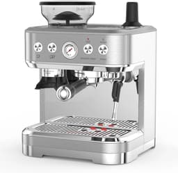 Novendo Goods - Espressomachine 15 bar met bonenmaler en melkopschuimer - Barista koffiemachine met 2,5L watertank en RVS behuizing — thumbnail 2