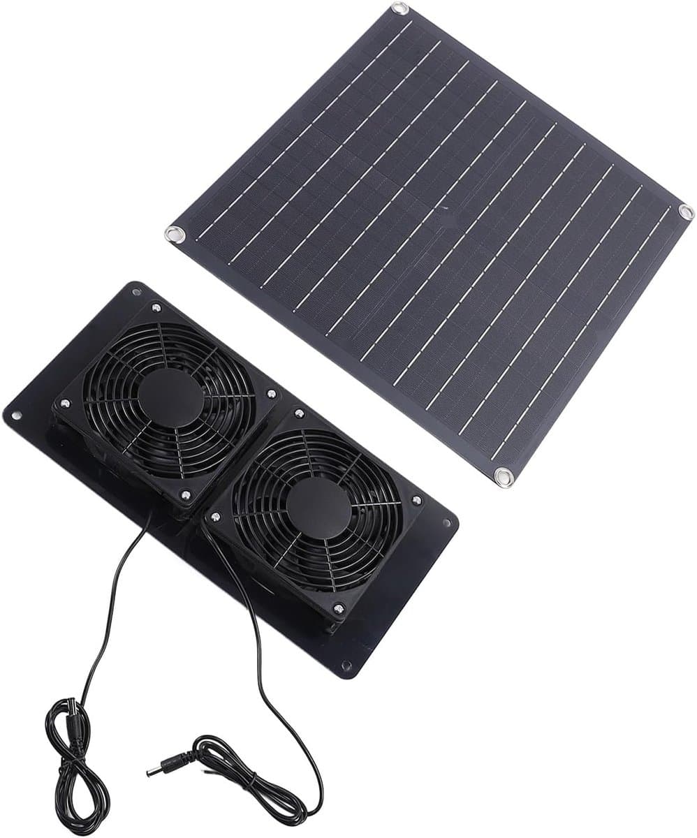 Zonneventilator - Afzuigventilator Ventilator - Luchtcirculatie Optimaliseren - IP67 Waterdicht - 39D x 35W x 5H cm - Zwart — afbeelding 1