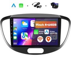 Boscer 2 Din Autoradio - Geschikt voor Hyundai i10 2008-2013 - Draadloos Apple CarPlay & Android Auto - 9 Inch HD Touchscreen - Android 15 - 4+64GB - GPS - WiFi, Bluetooth & USB - Achteruitrijcamera & Microfoon