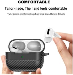 TPU Hoesje geschikt voor Apple AirPods Pro 3 | met Karabijnhaak | Carbon Textuur | Zwart — thumbnail 5