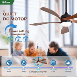 Plafondventilator met verlichting stil 132 cm met afstandsbediening dimbaar DC motor — thumbnail 5