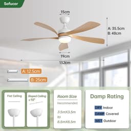 Plafondventilator met LED stil en dimbaar - afstandsbediening - 6 snelheden - zomer/winterfunctie - 132 cm — thumbnail 5