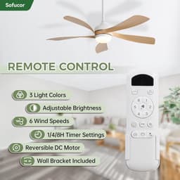 Plafondventilator met LED stil en dimbaar - afstandsbediening - 6 snelheden - zomer/winterfunctie - 132 cm — thumbnail 1