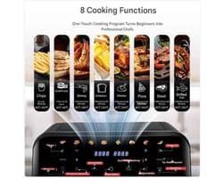 Heteluchtfriteuse – Airfryer - Airfryer Oven - 15L - Dubbele Zones - 2600W - 240V - 8 Programma’s - Dubbele Mand XL -Touch Bedieningspaneel - Kijkvenster - Zwart