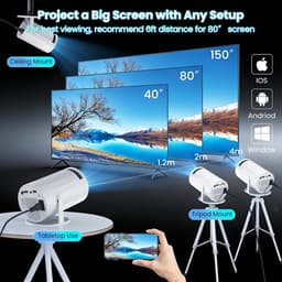 Beamer, 4K 1080P ondersteuning, met WiFi 6, Bluetooth 5.0, draagbare thuis- en buitenprojector, voor Android/iPhone/PC/Mac/Switch — thumbnail 5