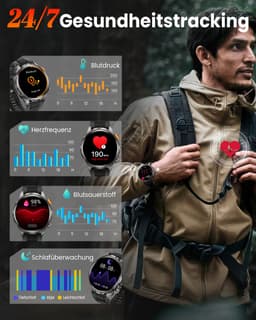 FOSMET Smartwatch Heren - Stappenteller - 1500mAh Heren Militaire Smartwatch - 1.91" AMOLED Groot Display - IP68 Waterdicht - Fitness Tracker met Hartslagmeter - SpO2 - Slaapmonitor - 150+ Sportmodi - Belfunctie - Geschikt voor Android en iOS — thumbnail 4