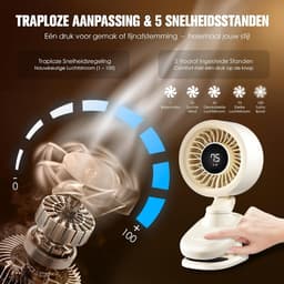 Kleine USB Tafelventilator met Clip, Mini Ventilator met Oplaadbare Batterij, Oscillatie, Timer, Traploze Snelheid & Fluisterstil – Clipventilator voor Bureau, Bed, Kantoor, Tafel & Kamperen — thumbnail 3