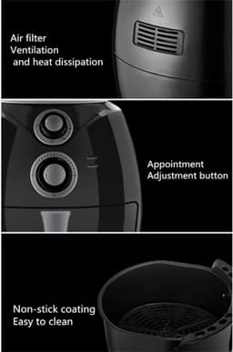 Airfryer XL - Hete Lucht Oven - Gezond Koken - 50% Meer Gelijkmatig - 27x32CM - Zwart — thumbnail 4