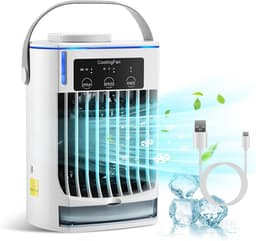 Draagbare 4-in-1 luchtkoeler, mini-verdampingskoeler op USB (met waterreservoir van 500 ml), voorzien van 3 snelheden en 3 vernevelingsstanden, stille bureau-luchtkoeler (met led-nachtlampje), geschikt voor kantoren, slaapkamers en studentenkamers. — thumbnail 1