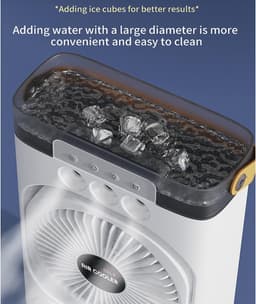 KZQ Draagbare 3-in-1 Ventilator met IJsblokjes, LED-verlichting, Timer, 3 Snelheden en 3 Sproeistanden voor Thuis, Kantoor en Slaapkamer Insteekmodel — thumbnail 3