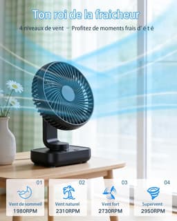 USB-bureauventilator met automatische oscillatiefunctie, oplaadbare batterij van 4500 mAh,4 ventilatorsnelheden, digitaal display, snelladen, draagbaar ontwerp, geschikt voor thuis, kantoor, slaapkamer, buiten en andere locaties (zwart). — thumbnail 3