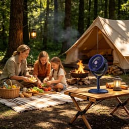 Kraftverdia – Camping fan — Staande ventilator – Draagbare ventilator op zonne-energie – Uitgerust met zonnepaneel – USB – Oplaadbare batterij – 5 windsnelheden – Geschikt voor binnen, kamperen, picknicks en buitenwerk — thumbnail 3