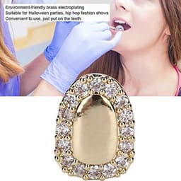 Enkele tand bling tanden, tand accessoire decoratie voor Halloween feest hiphop show, rapper kostuum tand sieraden en accessoires (enkele deur diamant goud) — thumbnail 4