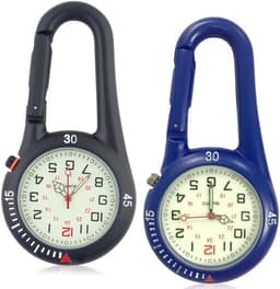 Pakket van 2 karabijnhaakhorloges, zakhorloge met karabijnhaakbevestiging, waterdichte karabijnhaakhorloges, zusterhorloge, lichtgevend analoog quartzhorloge, karabijnhaakhorloge voor fietsers, klimrugzak — thumbnail 1