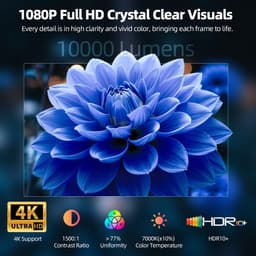 SnelShoppen - 4K Mini Beamer, Full HD 1080P Projector, Draaibaar, Autofocus, Trapeziumcorrectie, 10.000 Lumen Videobeamer voor Thuisbioscoop en Outdoo — thumbnail 1