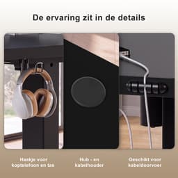 Devoko Zit-Sta Bureau 100x60 cm - Elektrisch Verstelbaar Bureau - Digitaal Display - Zit-Alarm - 2 Geheugenstanden - Zwart — thumbnail 5