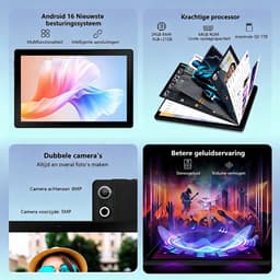 Android 16 Tablet - 10.1 inch Tablets- 24GB RAM + 64GB ROM– 6000mAh - 5G WiFi - Face ID - Zwart — thumbnail 4