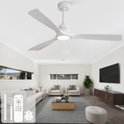 Plafondventilator 60 inch - draadloze afstandsbediening - 3 kleurtemperaturen - omkeerbare DC-motor - zuiver wit - versterkte massief houten propellerbladen — thumbnail 1