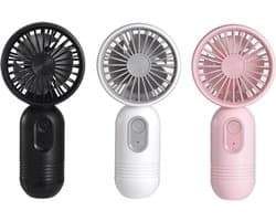 Driedelige set - Handventilator - Drie windsnelheden - Gemakkelijk vast te houden of in een tas te stoppen - Oplaadbaar via USB of batterij - Stille werking - Perfect voor op reis, kamperen of buitenactiviteiten - Verkrijgbaar in roze, wit en zwart — afbeelding 1