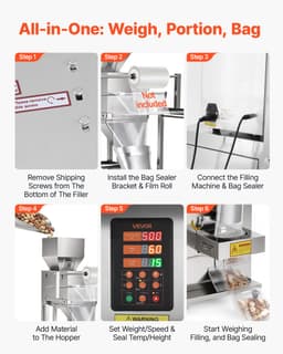 VEVOR Poederverpakkings- en Vulmachine, Volledig Automatische Vulmachine, 10-999 G. Intelligent Wegen, Vullen en Verpakken, Roestvrij Staal, Vrijstaand Model, Ideaal voor Noten, Zaden, Koffiebonen, Specerijen en Granen — thumbnail 5