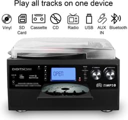DIGITNOW Bluetooth Platenspeler met CD, Cassette, Radio & USB – Vinyl naar MP3 Converter - zonder speakers — thumbnail 5