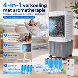 MUPOO 4-in-1 Aircooler 32L -Airco Zonder Afvoerslang- Luchtkoeler met 4 Koelelementen - Koelen, Ventileren, Bevochtigen & Aromatherapie - Stil 50 dB - Afstandsbediening voor Kantoor, Garage, Woonkamer en Slaapkamer — thumbnail 2