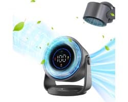 Bureau Ventilator - Draagbare bureauventilator - TENZHVXI® - 100 snelheden, ultrastil, koele luchtstroom - Oplaadbaar met digitaal display - 105° kantelbaar - Wandmontage mogelijk - USB Type-C - 4000 mAh accu - Voor thuis, kamperen - Zwart