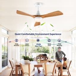 HAUSS SPOLE Plafondventilator Met Verlichting - 42 Inch - Metaal En Massief Hout - Wit En Natuurkleur - Met Afstandsbediening En Timer — thumbnail 4