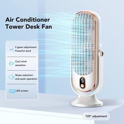 Bureau Torenventilator - Wit - 5 Snelheden - Ultra Stil 22dB - USB Voeding - Turbo Luchtstroom - Afneembare Bladen - Draagbaar - Geschikt voor Kantoor - Slaapkamer en Buiten — thumbnail 3
