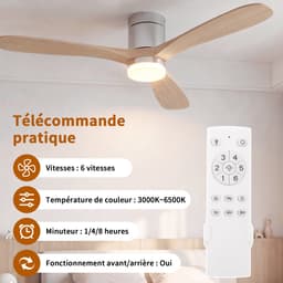 Plafondventilator met Lamp en Afstandsbediening – Houten Bladen – Stil 6 Snelheden & LED (3000-6500K) — thumbnail 4