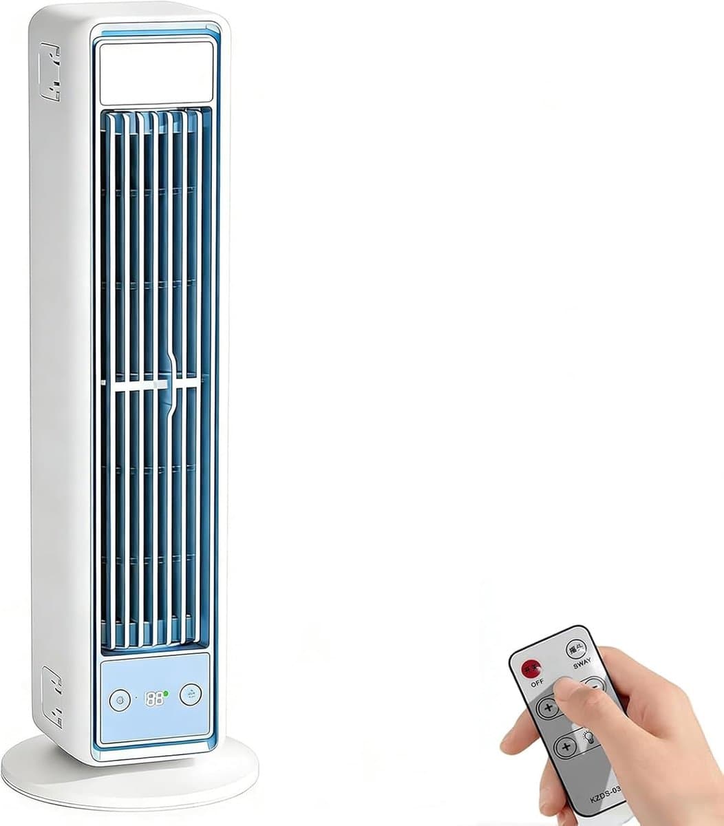 Draagbare Stille Oscillerende Bladloze Torenventilator - 3 Snelheden - Automatische Uitschakeltimer - Digitaal Scherm - Lichtblauw - Geschikt voor Woonkamer - Huis en Kantoor — afbeelding 1